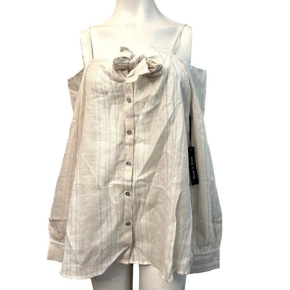 NWT Doe & Rae Large Cold Shoulder Smock Top Long Sleeve Bow Button Front NWT